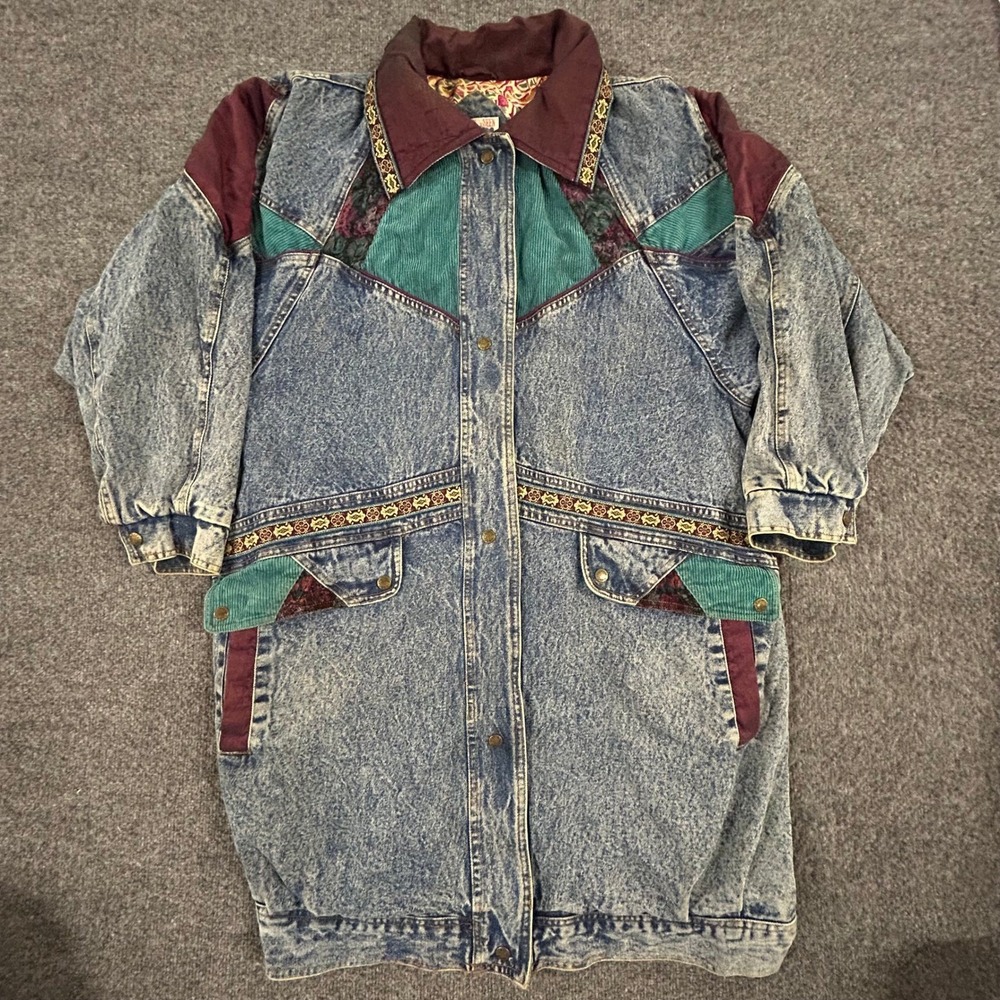 Current Seen Denim Jacket Womens Size 18W Blue Acid Wash Longline Vintage 80s